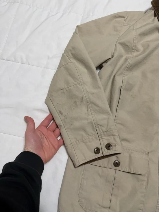 L.L. Bean Beige Field Jacket with Brown Collar - Picture 2 of 6